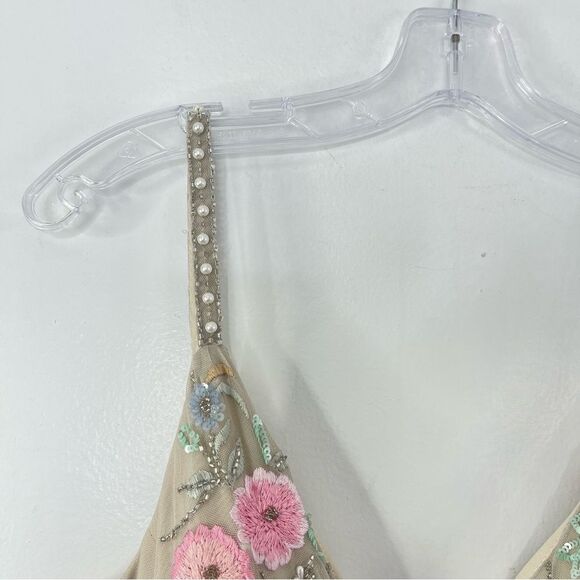 Mac Duggal 9141 Floral Embroidered Sleeveless Beige Multicolor Gown, Size 10 - Picture 7 of 14